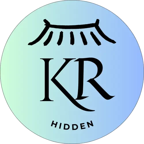 Hidden KR blog logo. A circular design with 'KR' text in the center and a traditional Korean decorative pattern above. The word 'HIDDEN' is displayed below, and the logo features a soft pastel gradient.